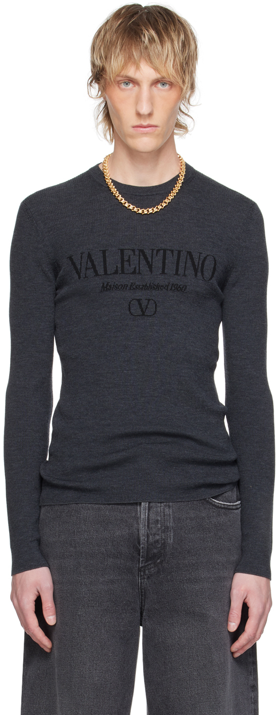 Valentino Gray Jacquard Sweater In 080 Grigio Melange