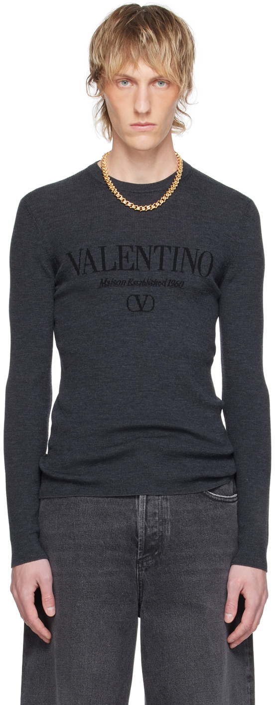 Shop Valentino Gray Jacquard Sweater In 080 Grigio Melange