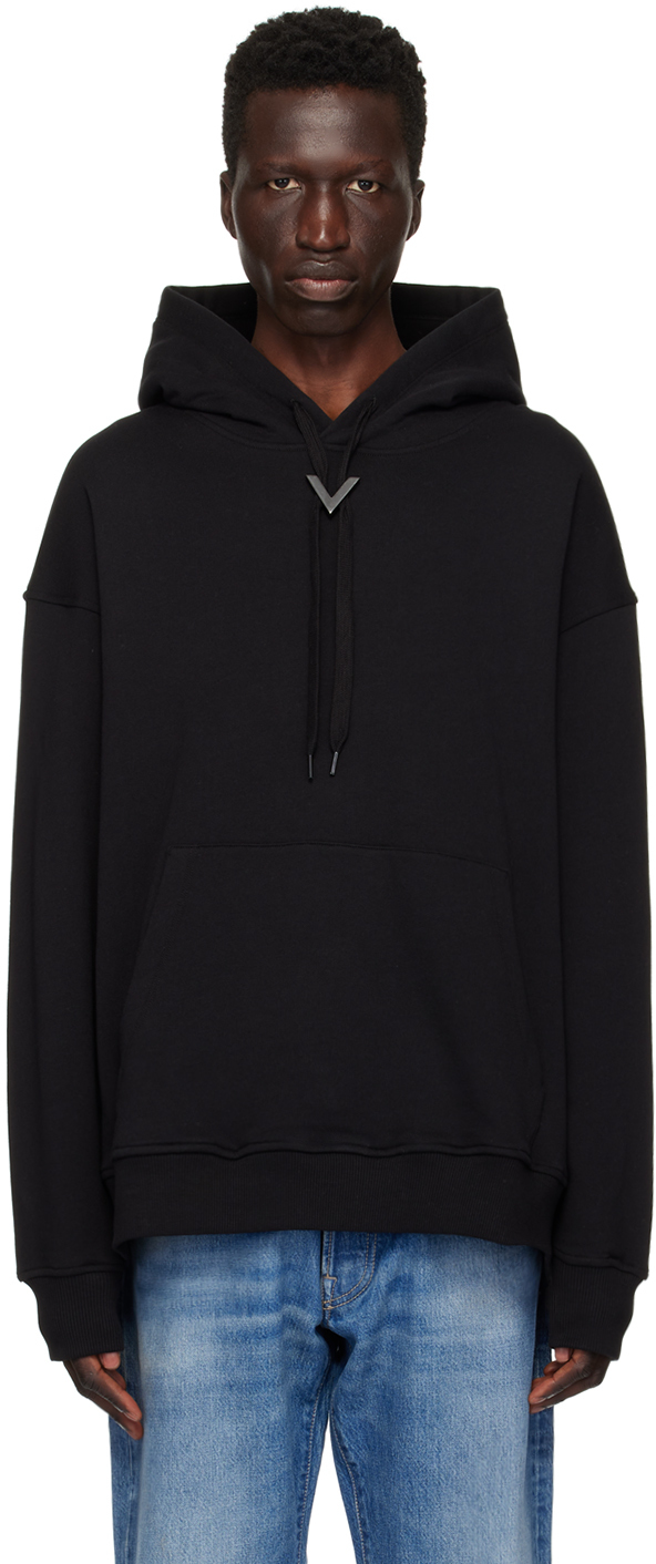 Shop Valentino Black Vlogo Hoodie In 0no Nero