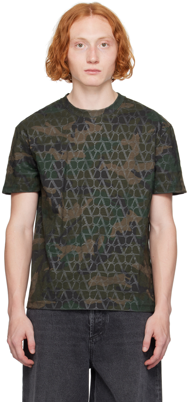 Shop Valentino Khaki Toile Iconographe T-shirt In Zcx Toile Camou Army