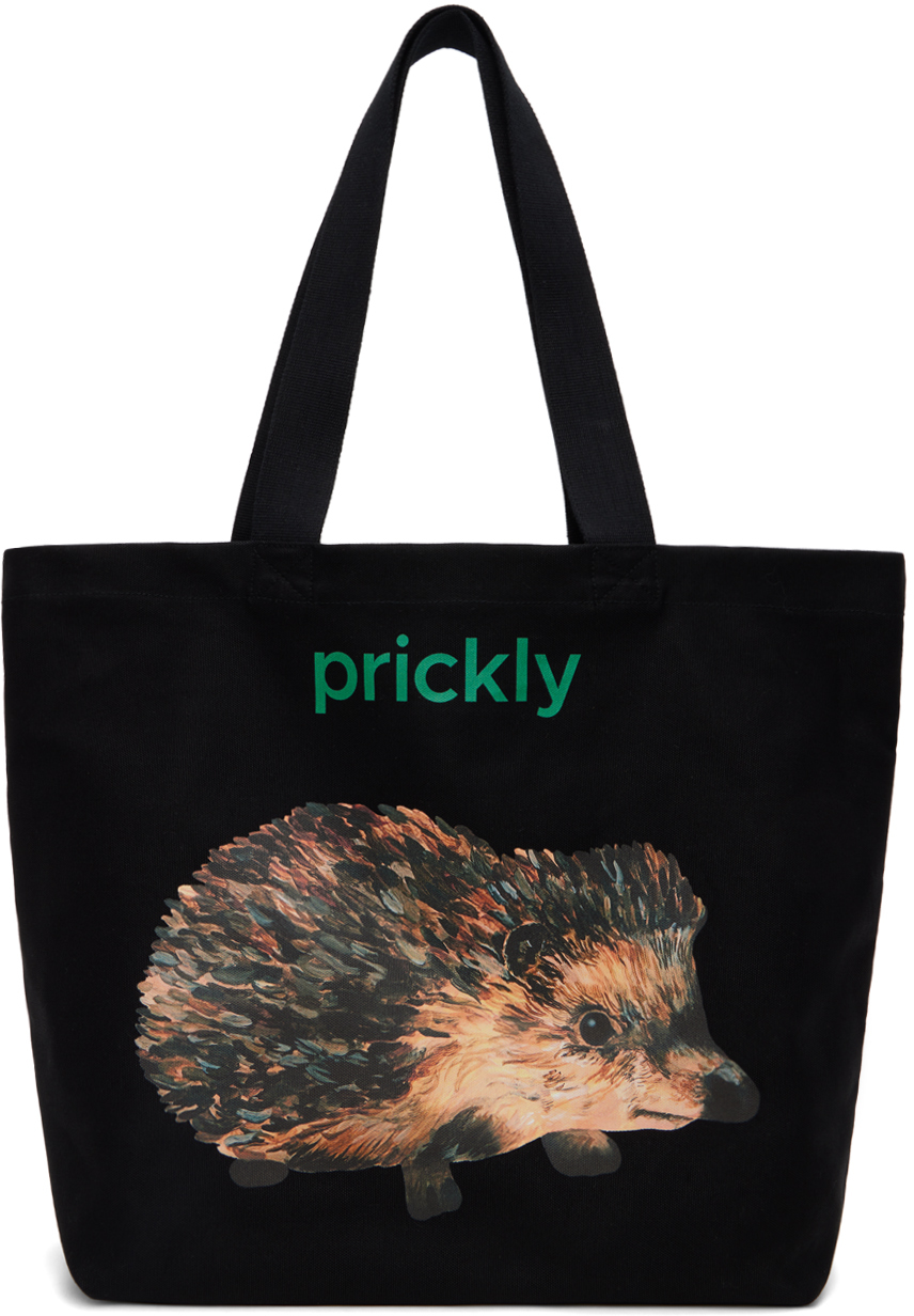 Black Canvas Hedgehog Print Tote