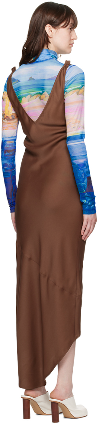 Jw Anderson V-neck Satin Midi Dress In 600 Brown