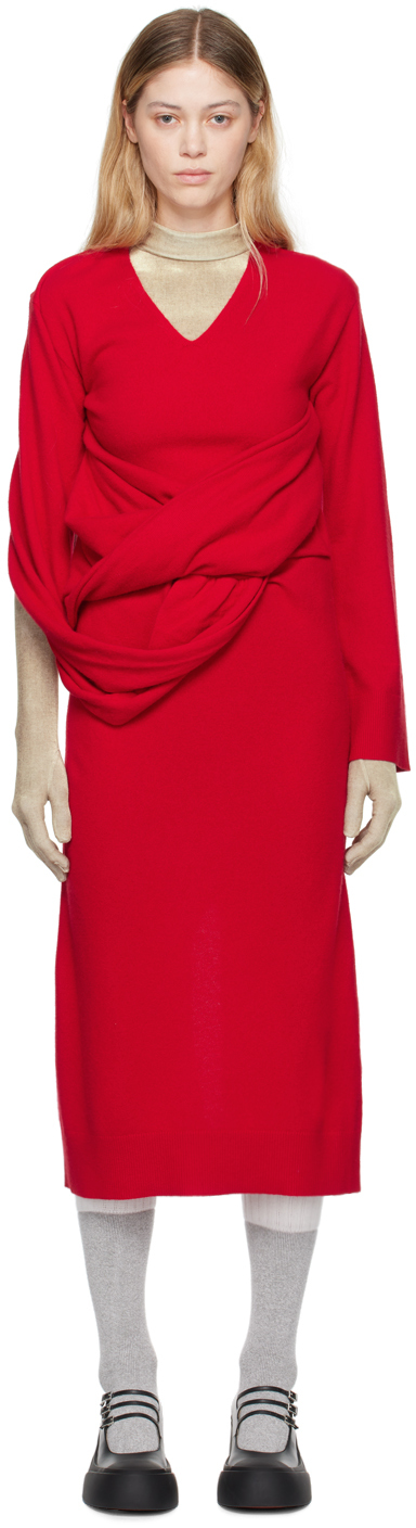 Shop Jw Anderson Red Front Drape Maxi Dress In 417 Bright Red