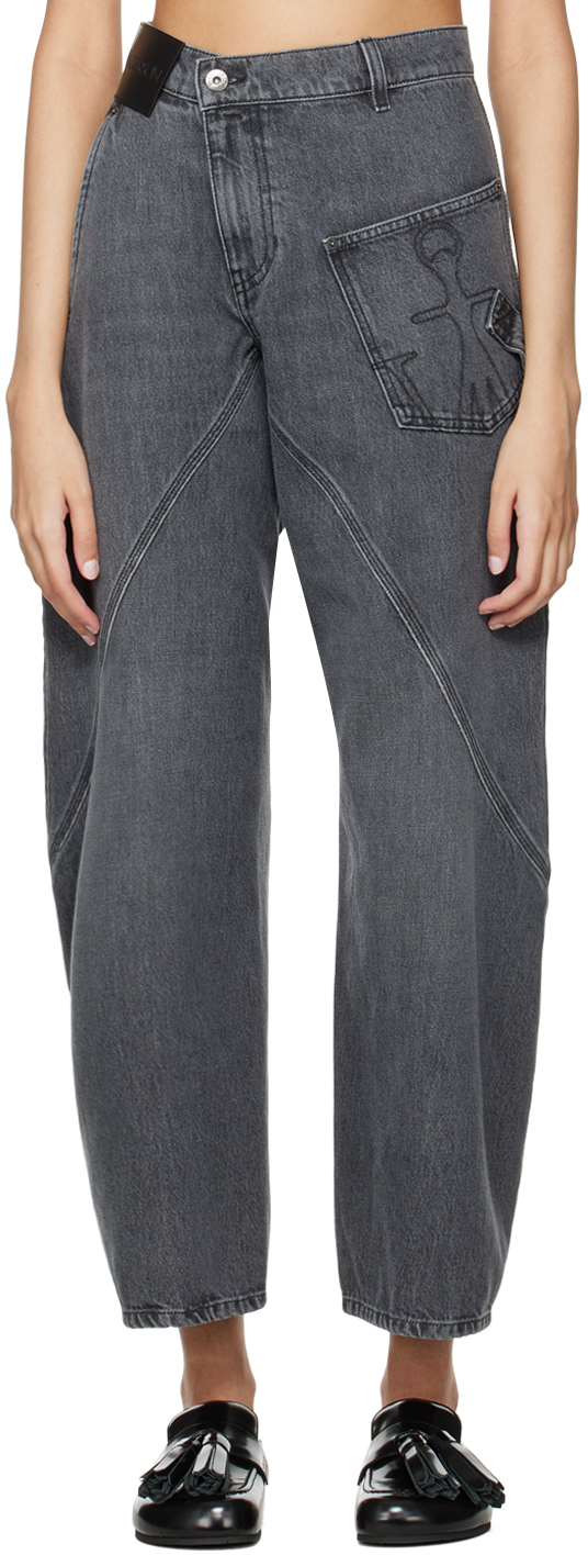 Gray Twisted Denim Trousers