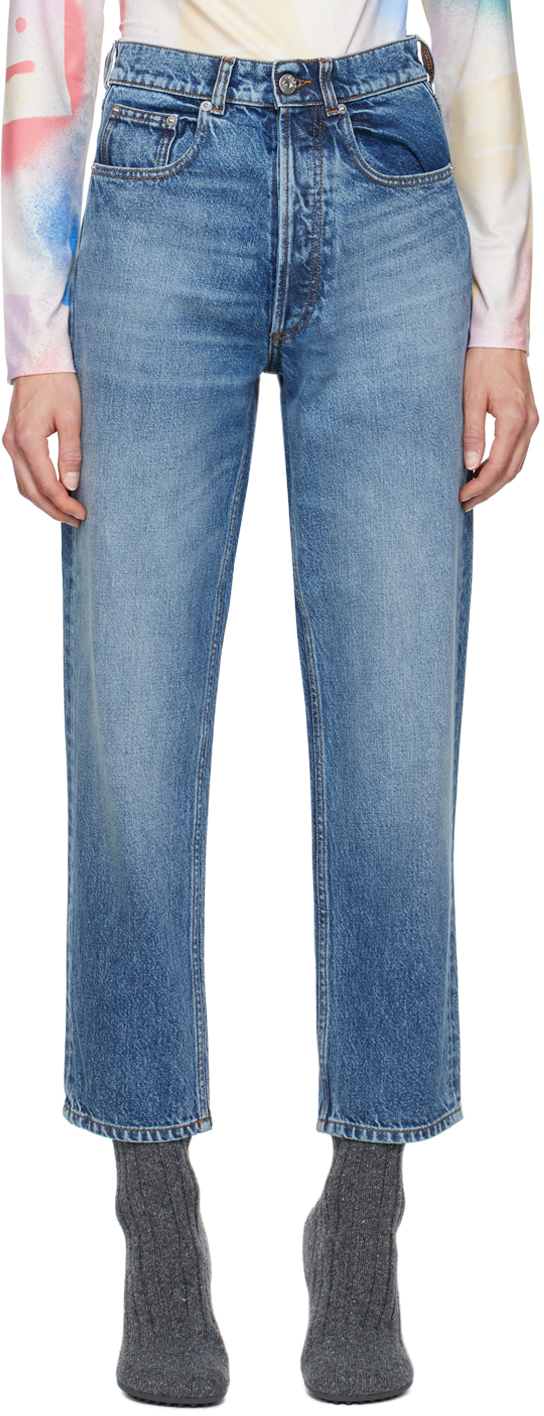 Blue Cropped Straight Leg Jeans