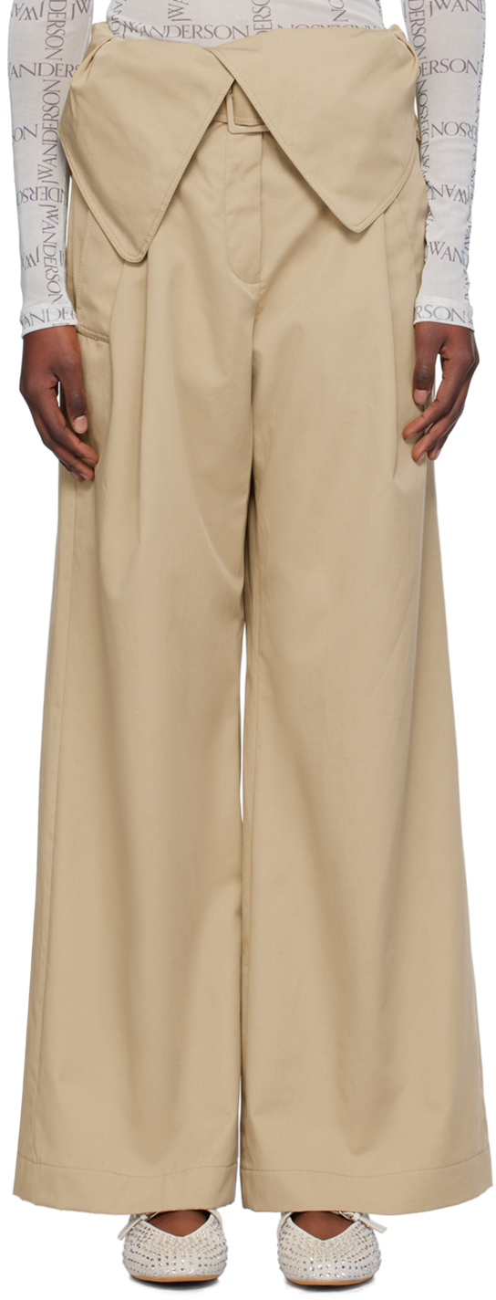 Beige Fold Over Trench Trousers