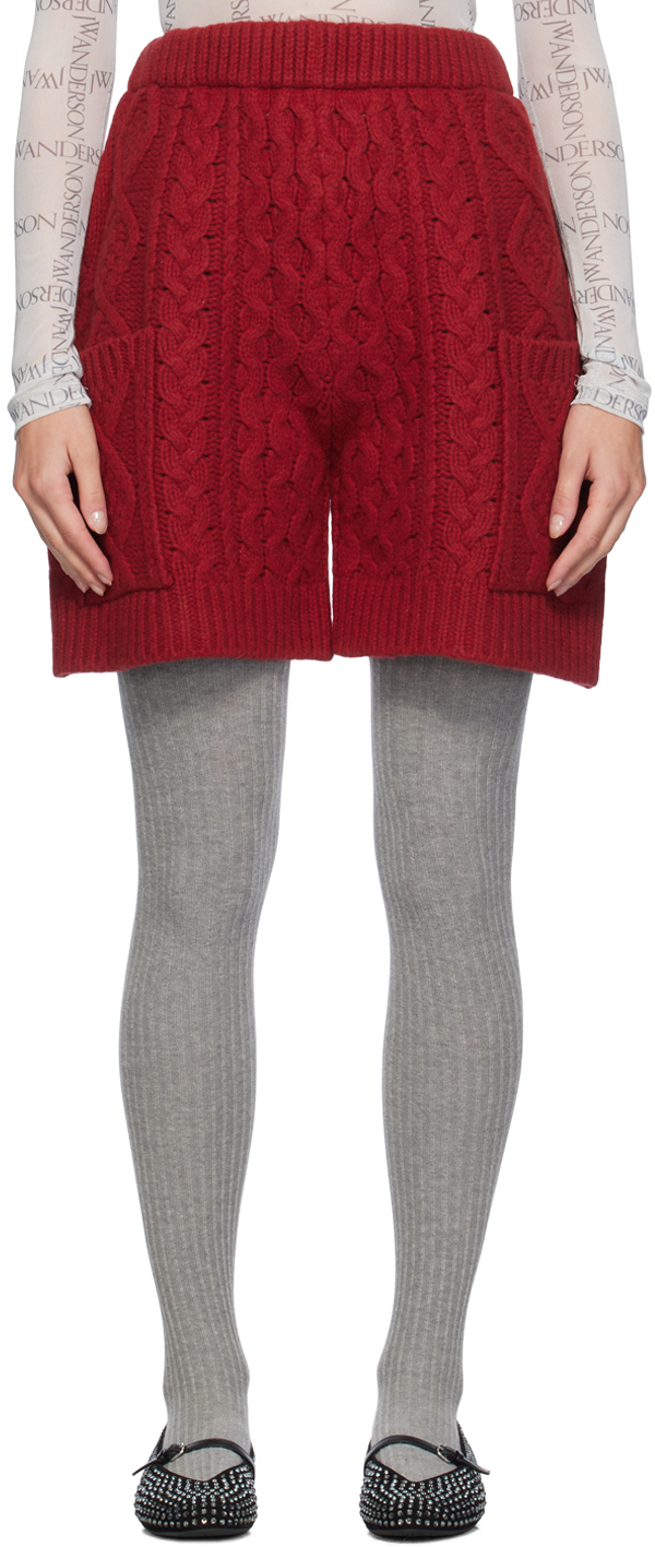 Red Cable Knit Shorts