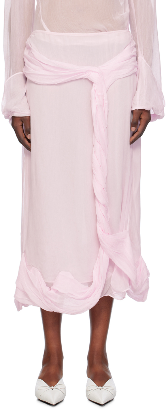 Shop Jw Anderson Pink Twisted Drape Midi Skirt In 324 Pale Pink