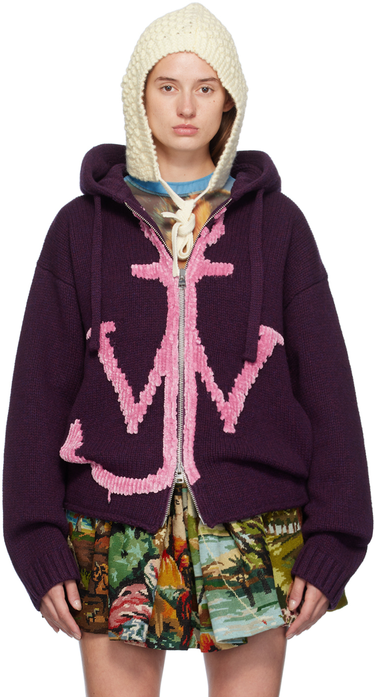 Shop Jw Anderson Purple Anchor Logo Hoodie In 489 Plum