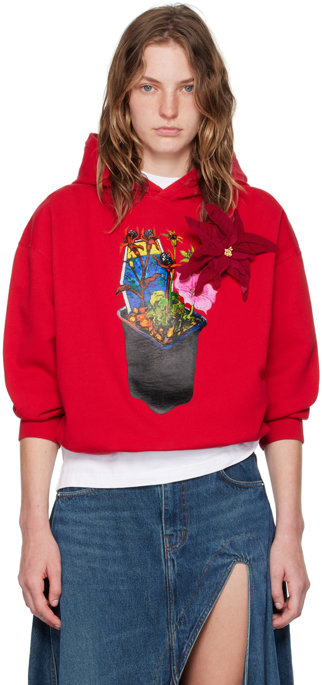 Shop Jw Anderson Red Flower Pot Hoodie In 417 Bright Red