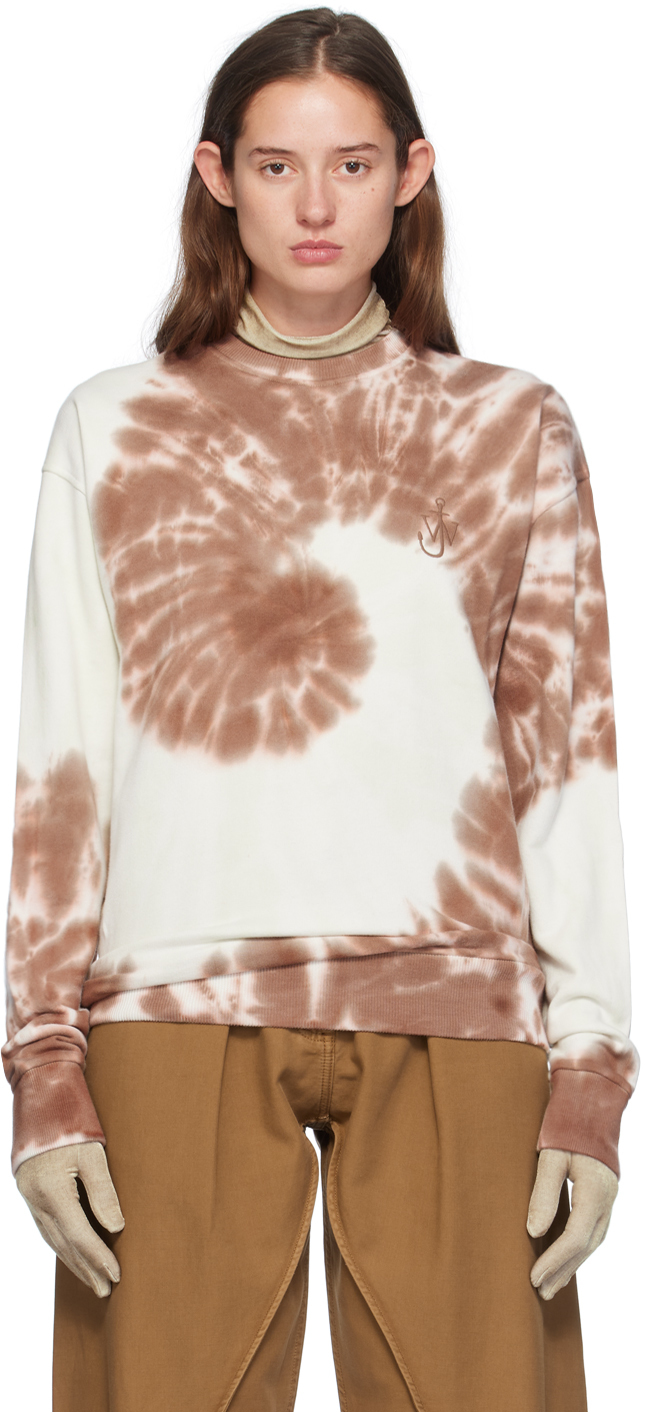 Shop Jw Anderson White & Brown Tie-dye Cat Print Sweatshirt In 600 Brown