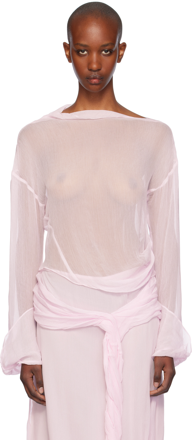 Pink Sheer Long Sleeve Blouse