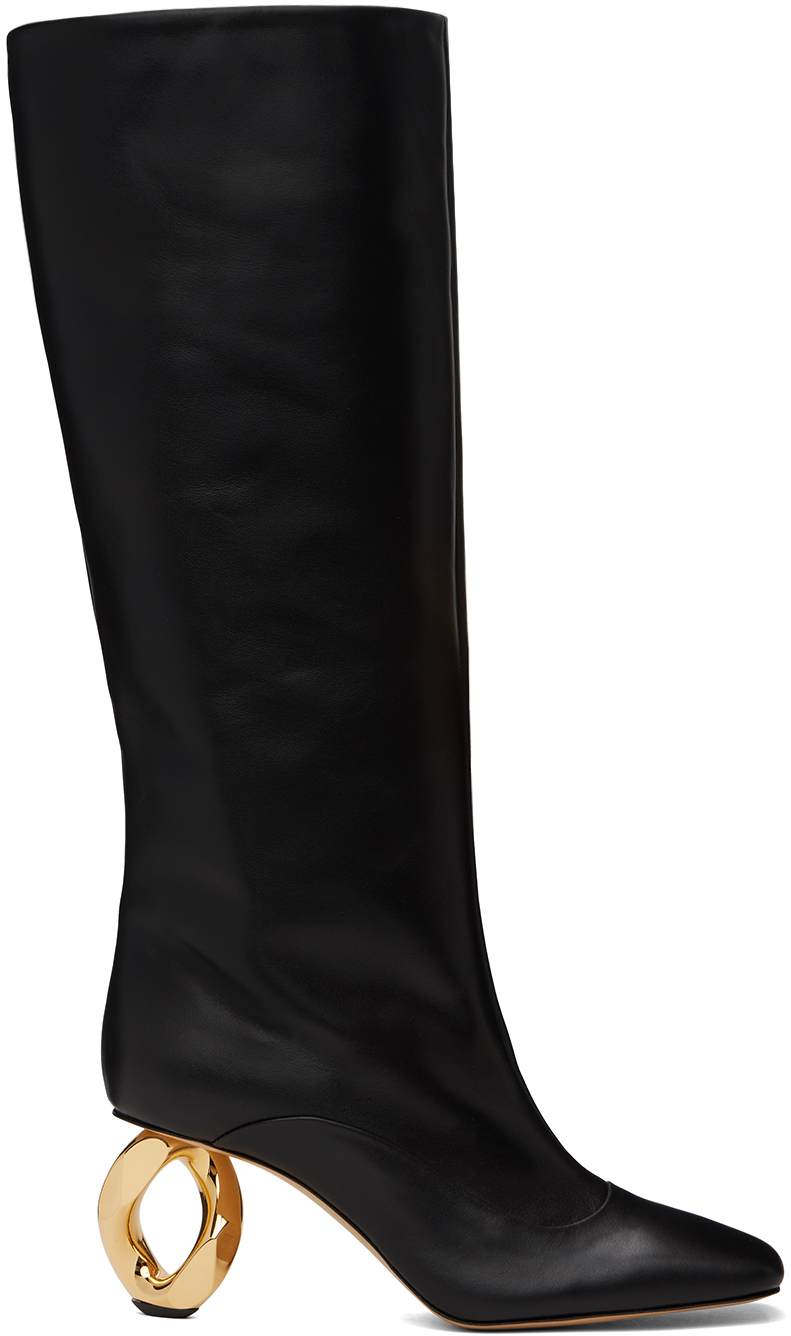 Shop Jw Anderson Black Chain Heel Tall Boots In 001-black