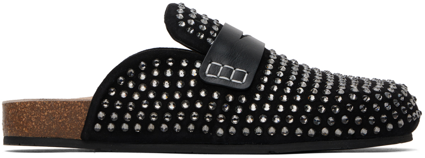 Shop Jw Anderson Black Crystal Mule Loafers In 001-black