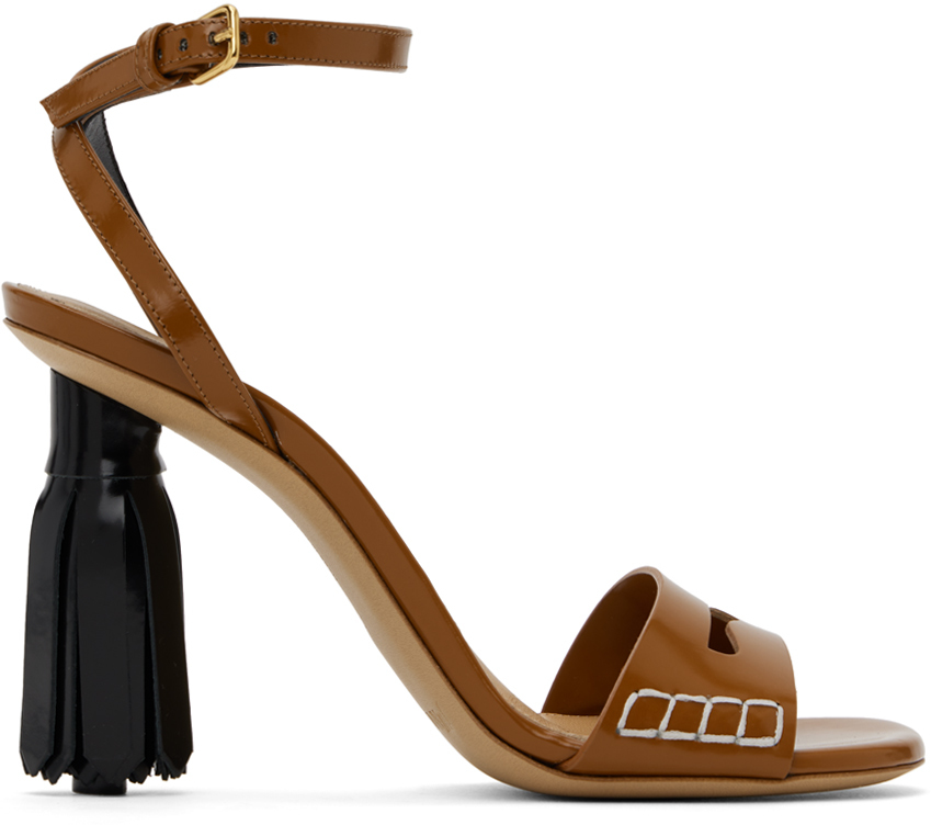 Tan Tassel Heeled Sandals