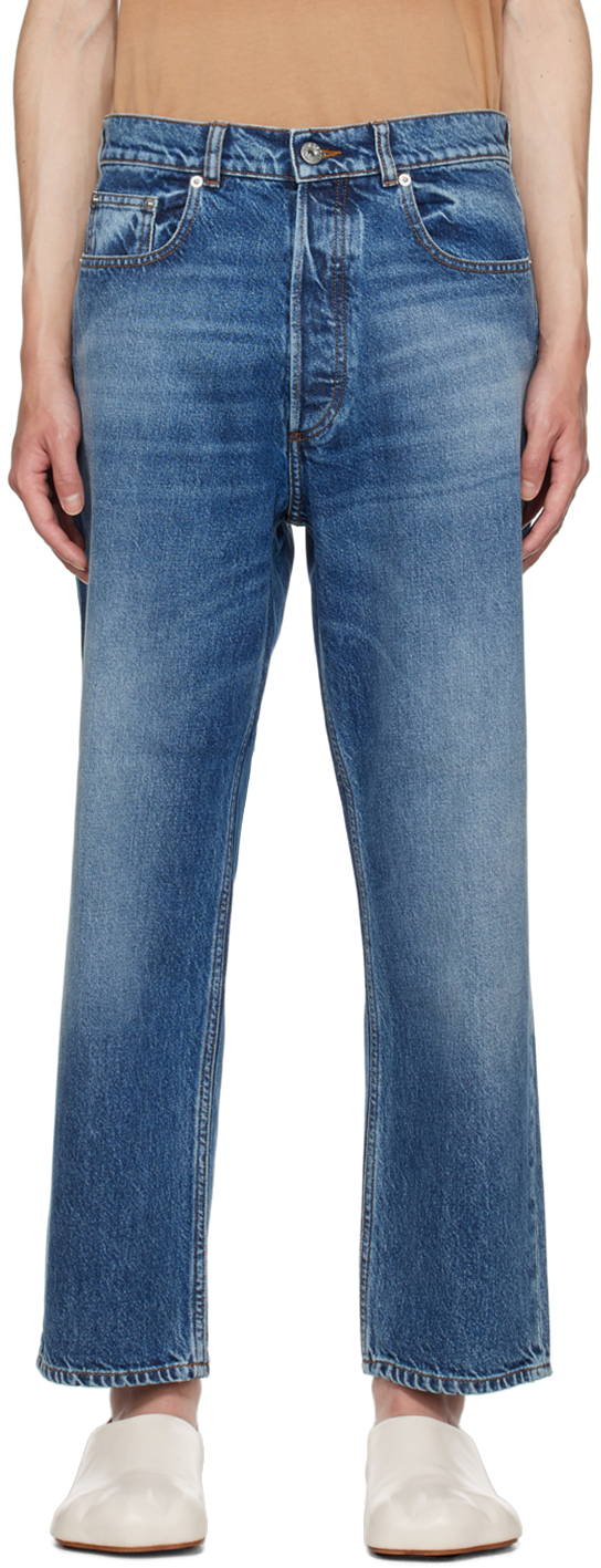 Blue Cropped Straight Leg Jeans