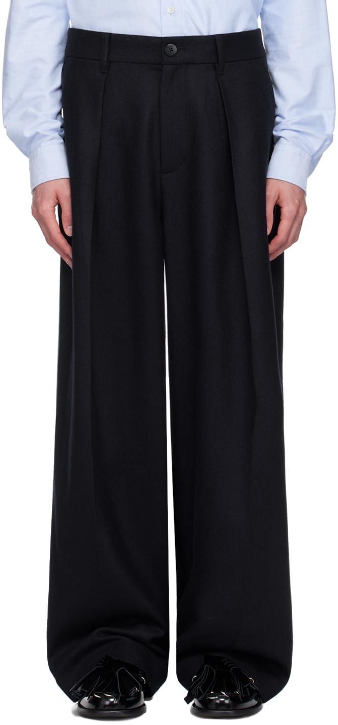 Shop Jw Anderson Navy Pleated Trousers In 888 Navy