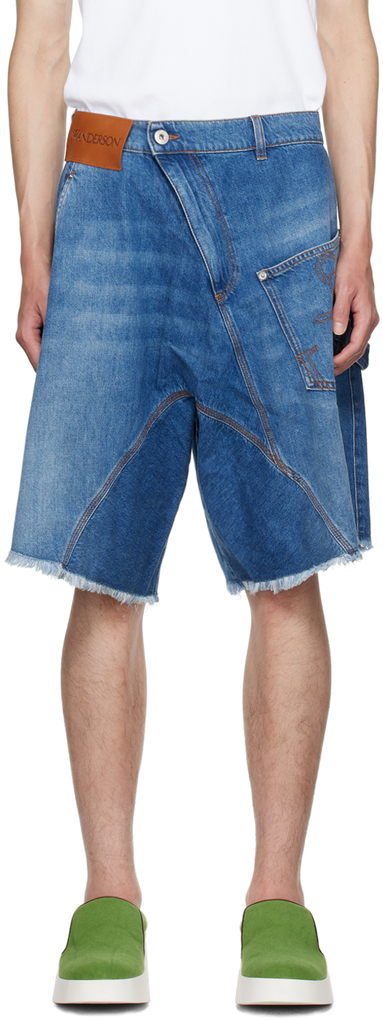 Blue Twisted Denim Shorts