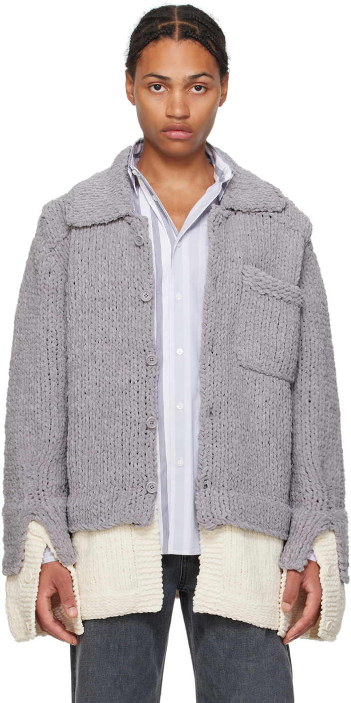 Shop Jw Anderson Gray Drop Shoulder Cardigan In 906 Light Grey