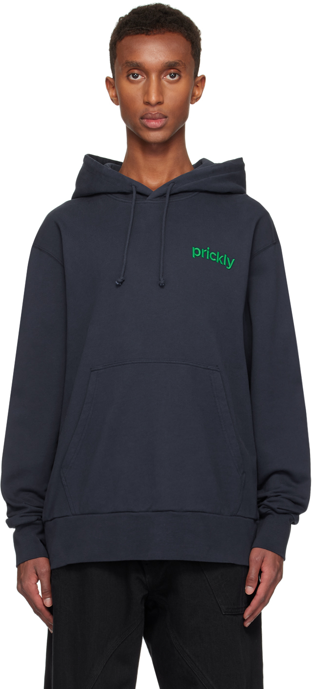 Shop Jw Anderson Navy 'prickly' Slogan Back Print Hoodie In 898 Dark Navy