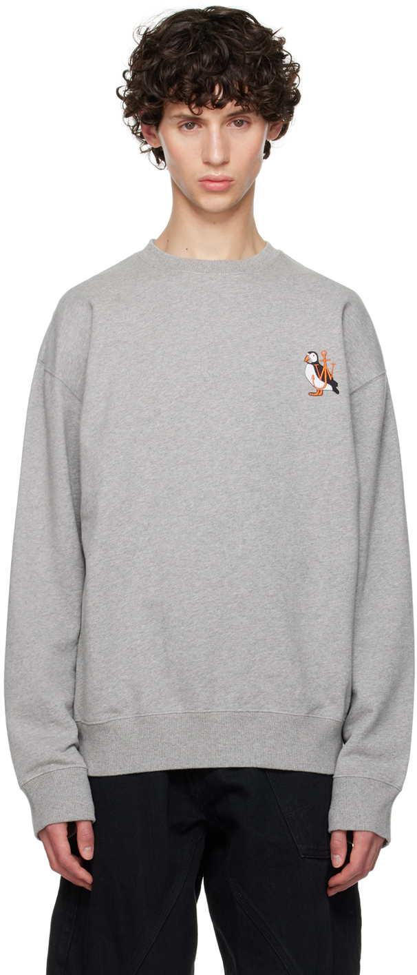 Shop Jw Anderson Gray Puffin Embroidered Sweatshirt In 945 Mid Grey Melange