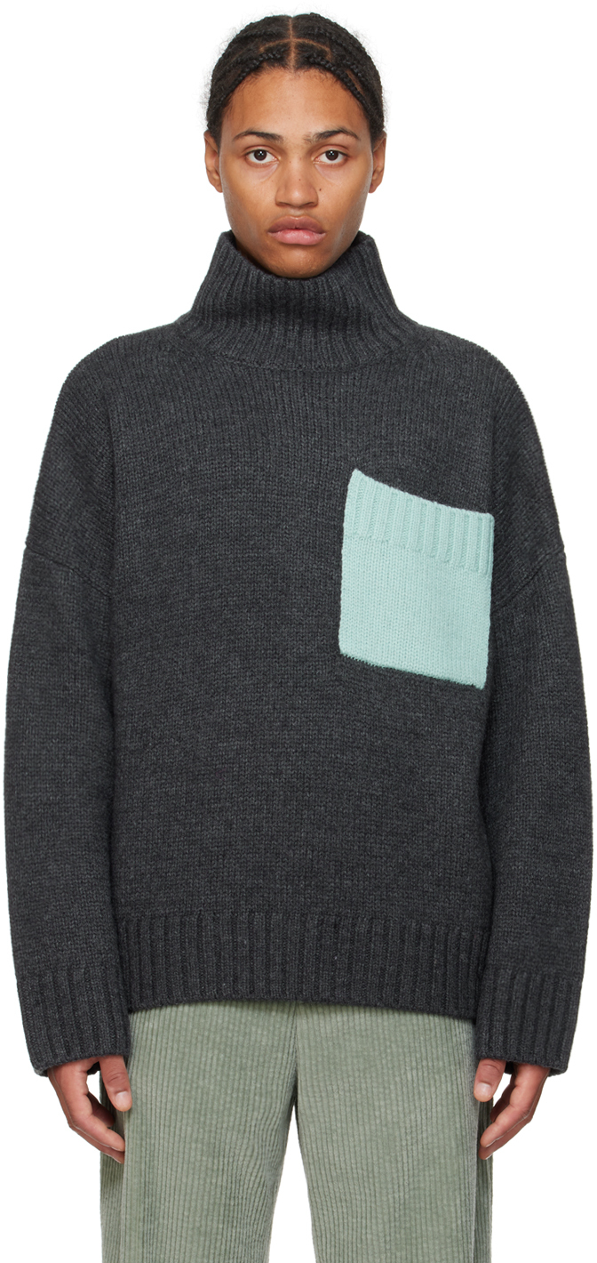 Shop Jw Anderson Gray & Blue Patch Pocket Turtleneck In 084