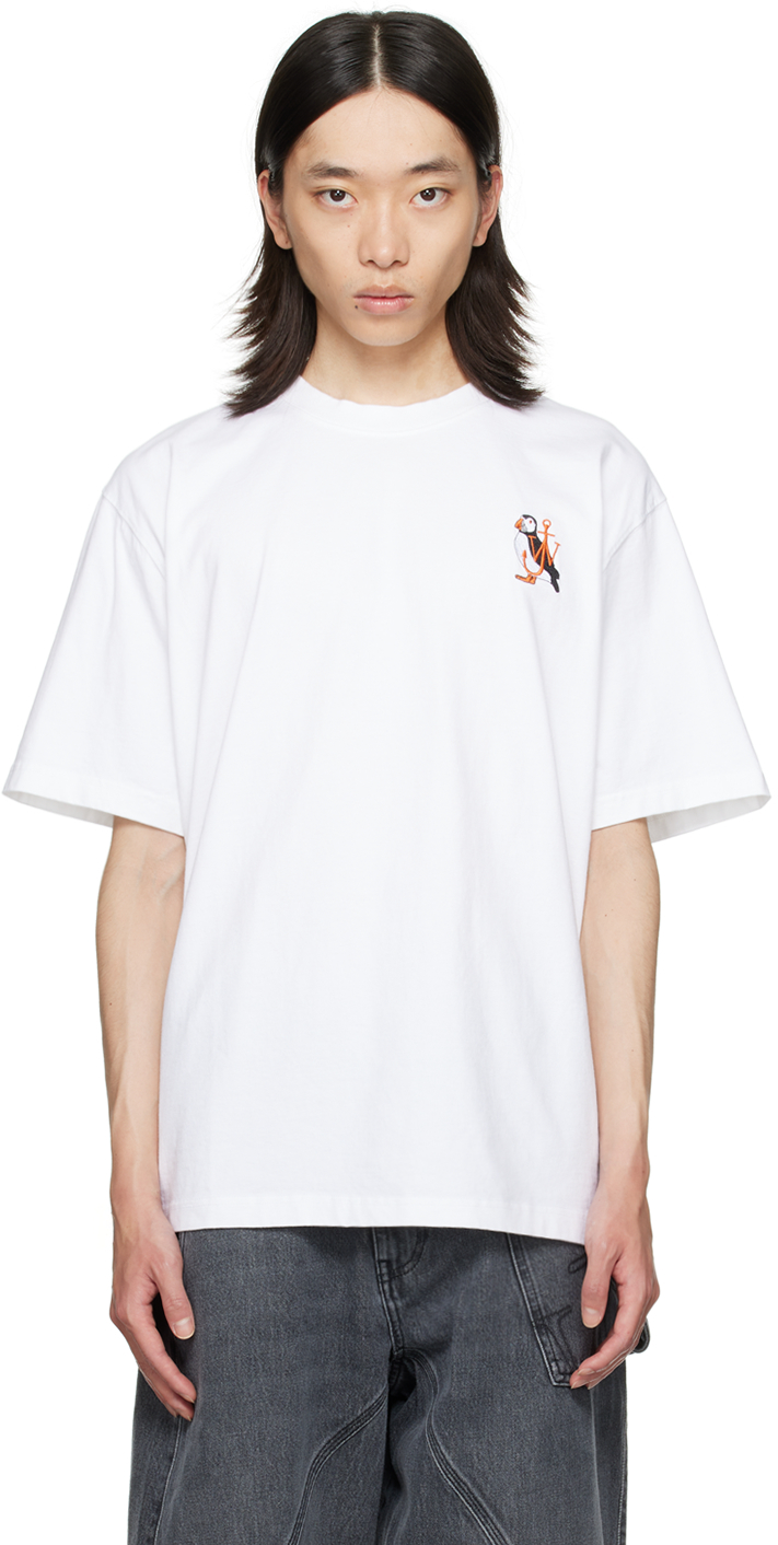 White Puffin Embroidery T-Shirt by JW Anderson on Sale