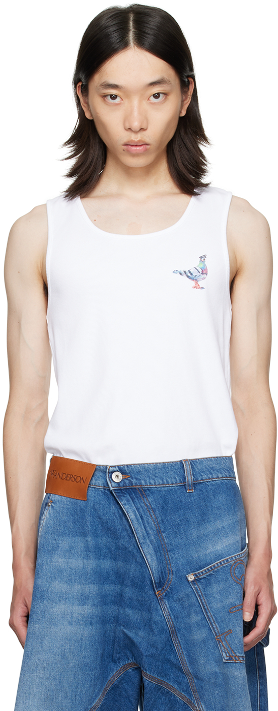 Tシャツ・カットソー JW ANDERSON White Cotton Tank Top JW Anderson logo-embroidered Cotton Tank Top | White