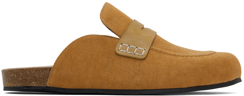 Shop Jw Anderson Tan Canvas Mule Loafers In 20065-710-gold