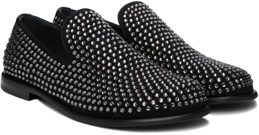 Jw Anderson Crystal-embellished Suede Loafers In 20090-001-black