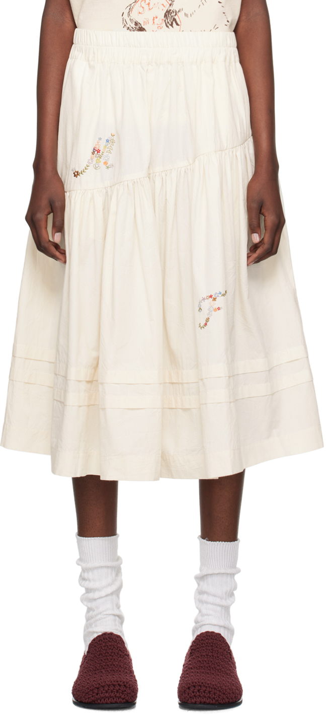 Shop Story Mfg. Off-white Juniper Midi Skirt In Ecru Meadow