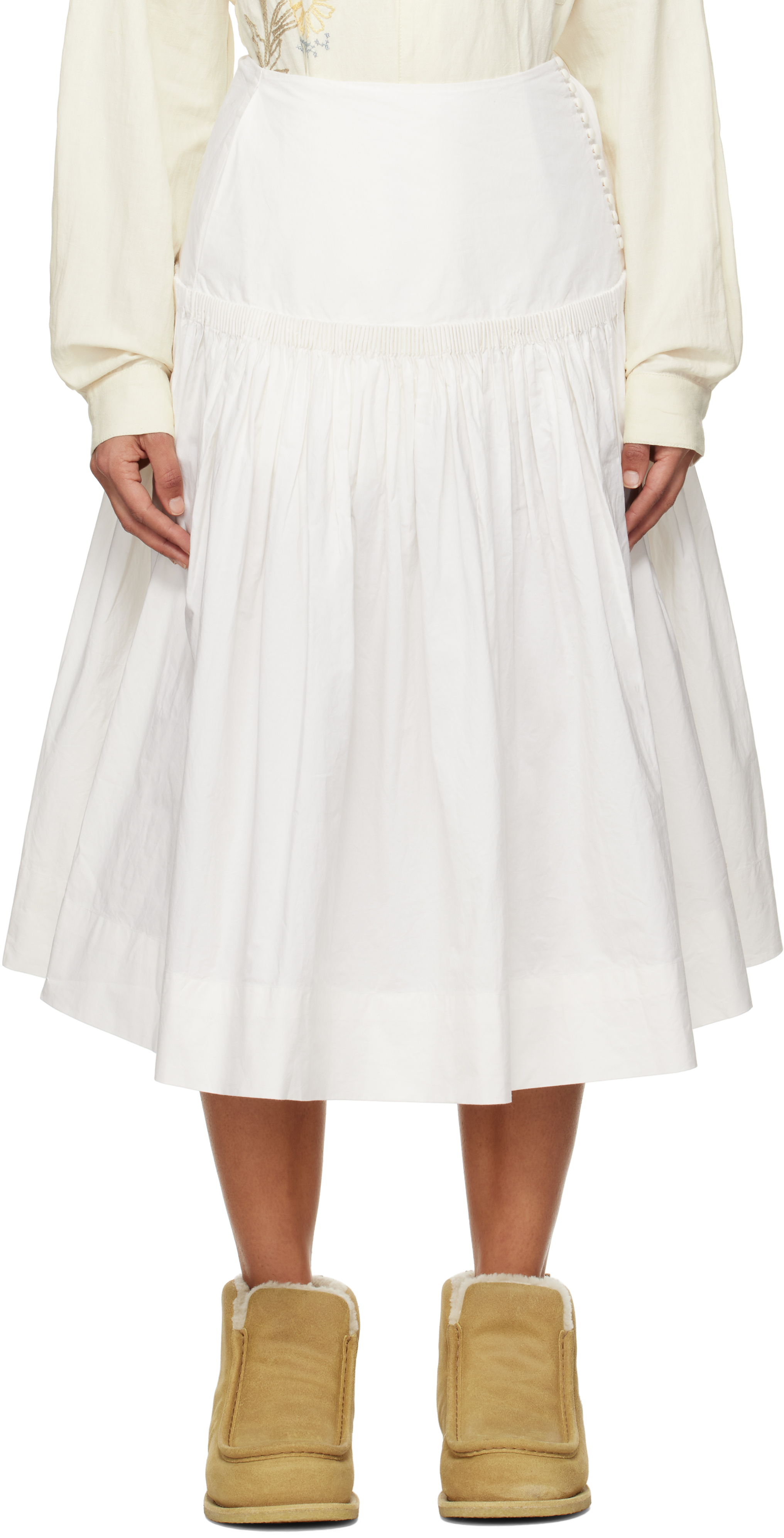 Shop Story Mfg. White Cardamine Midi Skirt In Ecru