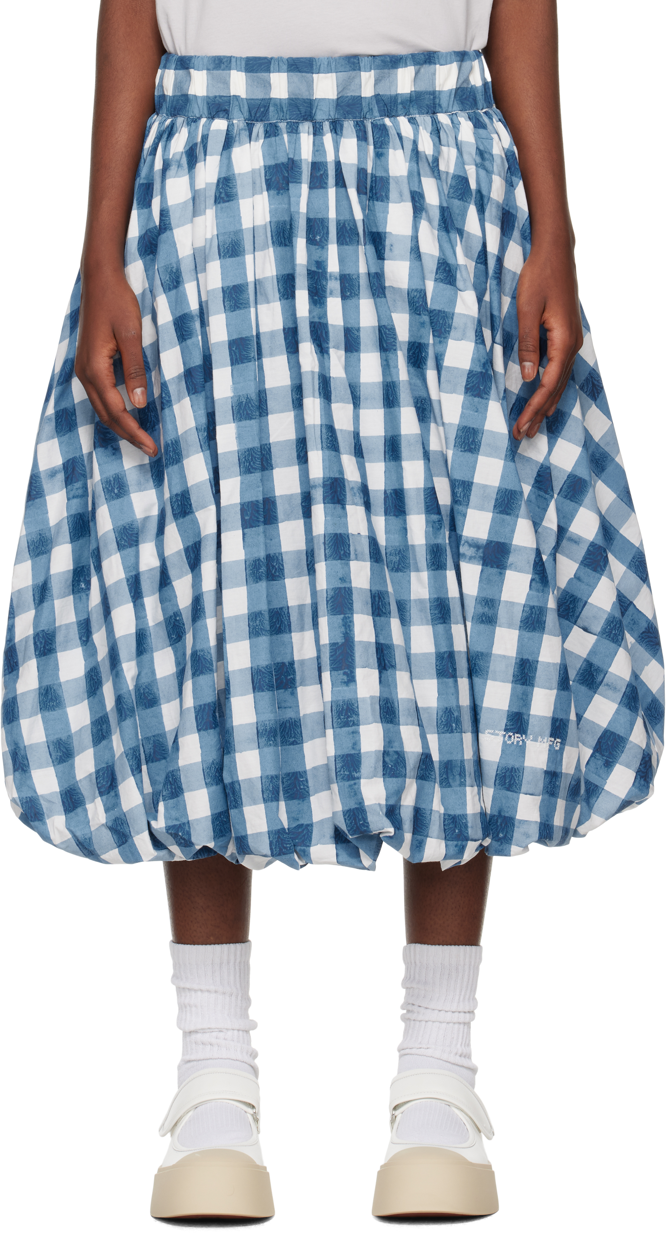 Shop Story Mfg. Blue & White Marsh Midi Skirt In Chunky Gingham