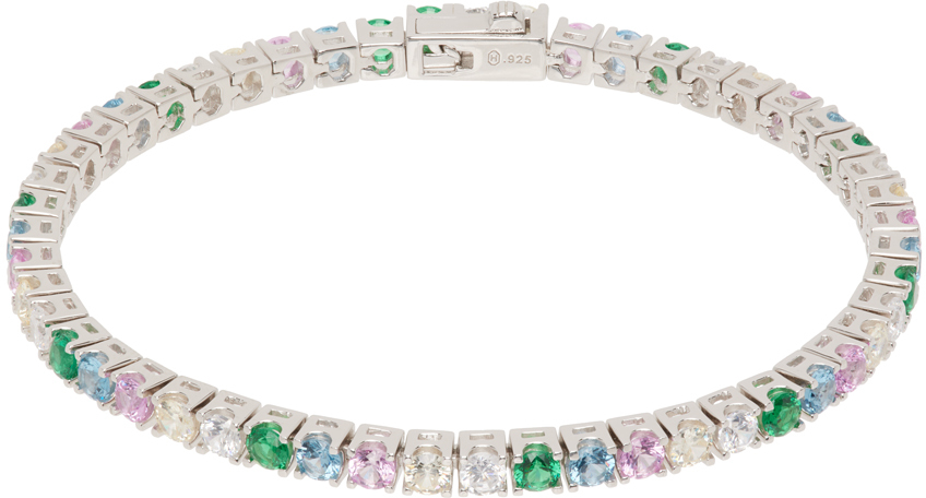 Shop Hatton Labs Silver Classic Rainbow Tennis Bracelet In Multicolour