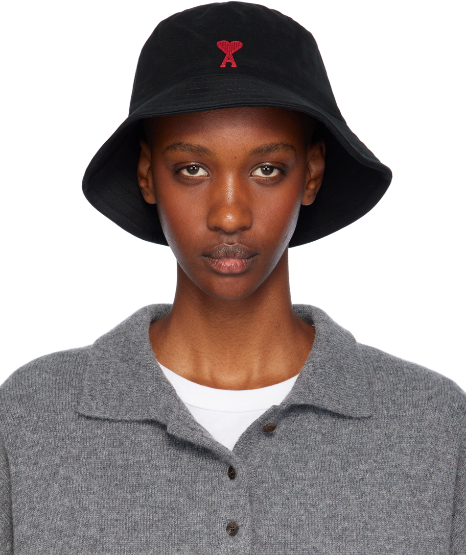 Shop Ami Alexandre Mattiussi Black Ami De Coeur Bucket Hat In Black/001