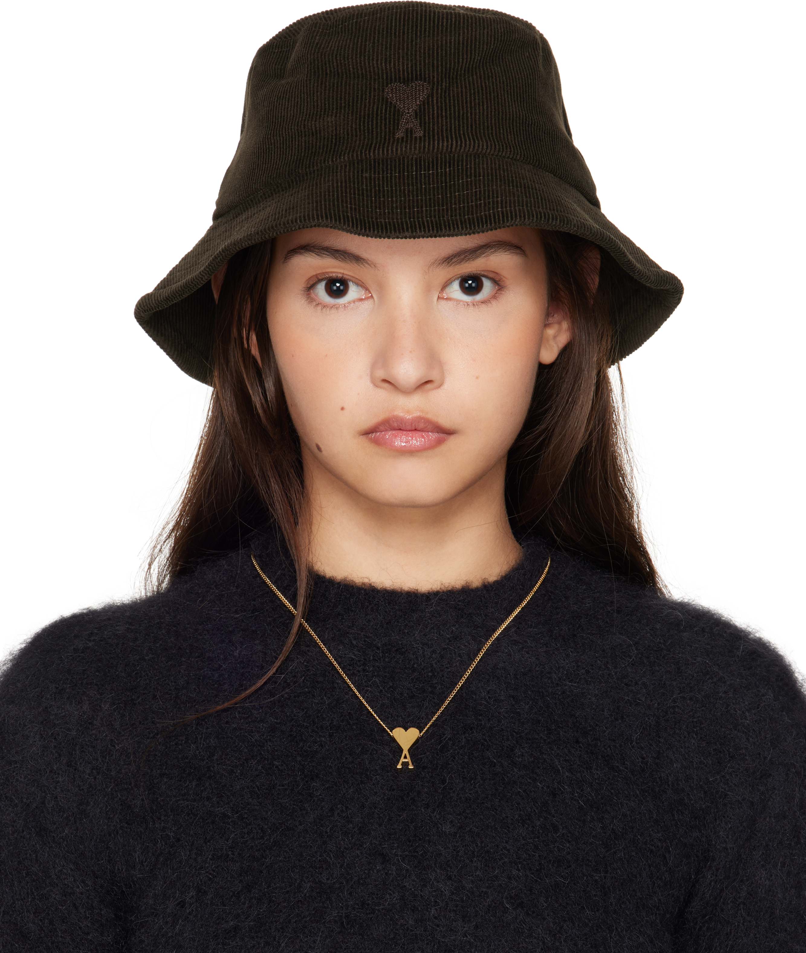 Brown Tonal Ami de Coeur Embroidery Bucket Hat