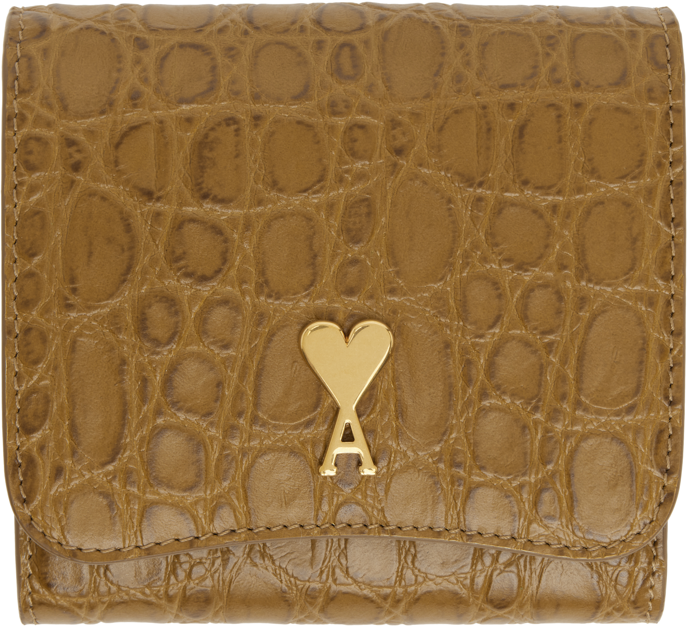 Shop Ami Alexandre Mattiussi Tan Paris Paris Compact Wallet In Bronze/298