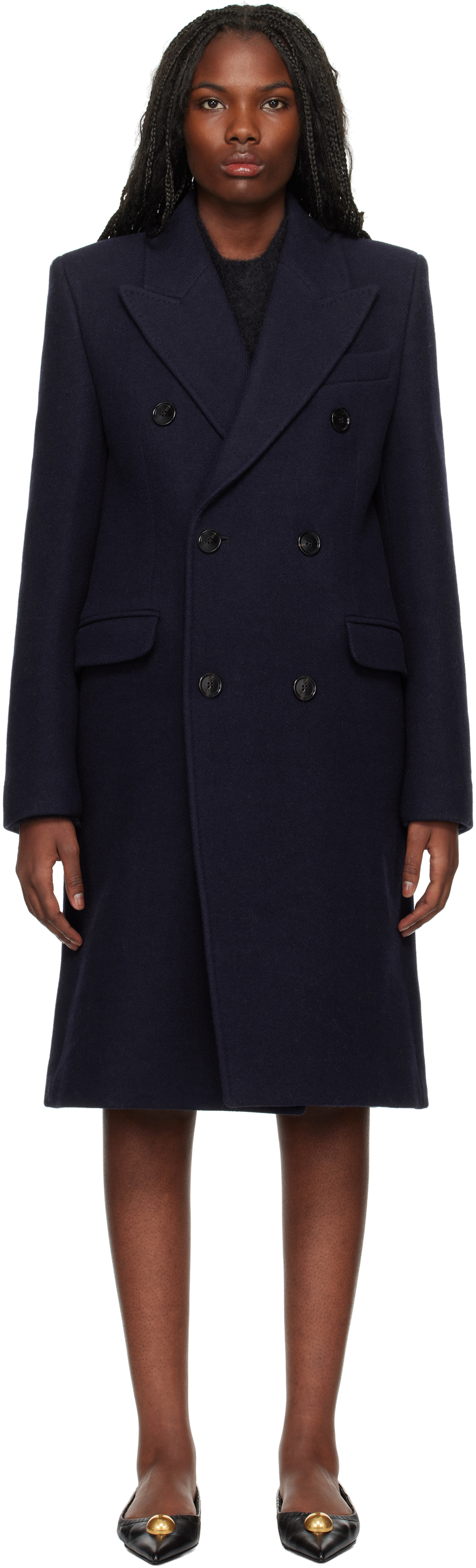 Ami Alexandre Mattiussi Navy Double Breasted Coat In Navy Blue/4011