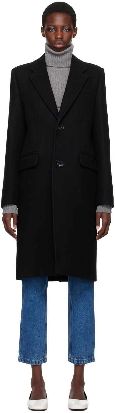 Black Two-Button Coat by AMI Paris on Sale