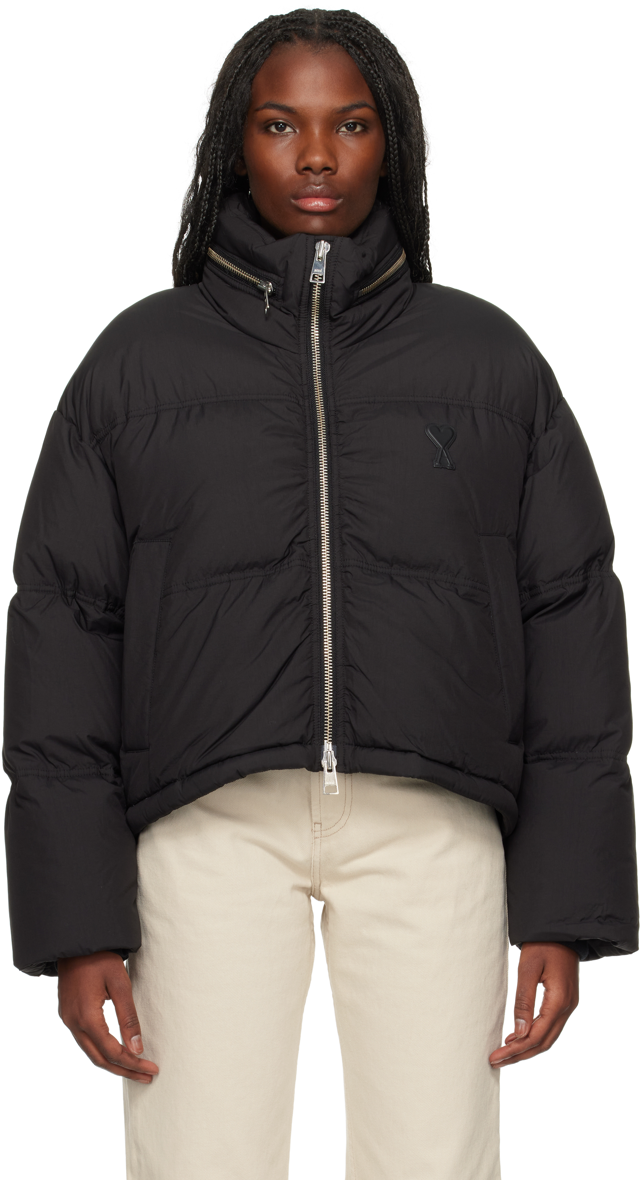 Shop Ami Alexandre Mattiussi Black Ami De Coeur Down Jacket In Black/001