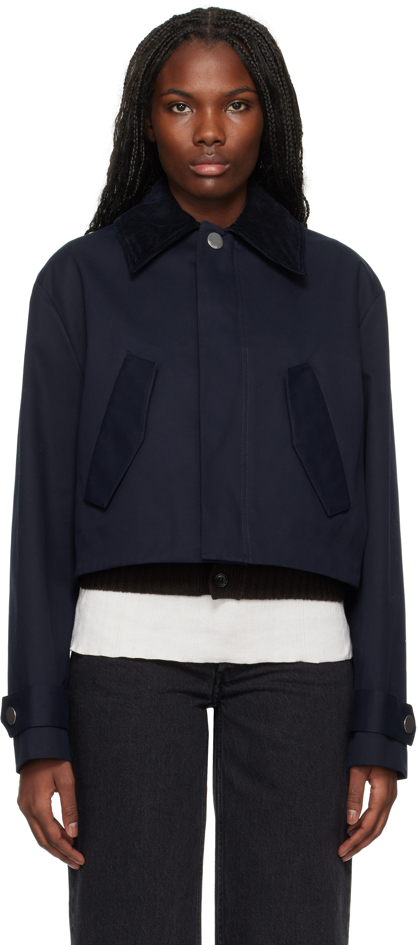 Ami Alexandre Mattiussi Navy Short Jacket In Navy Blue/ Clay Blue