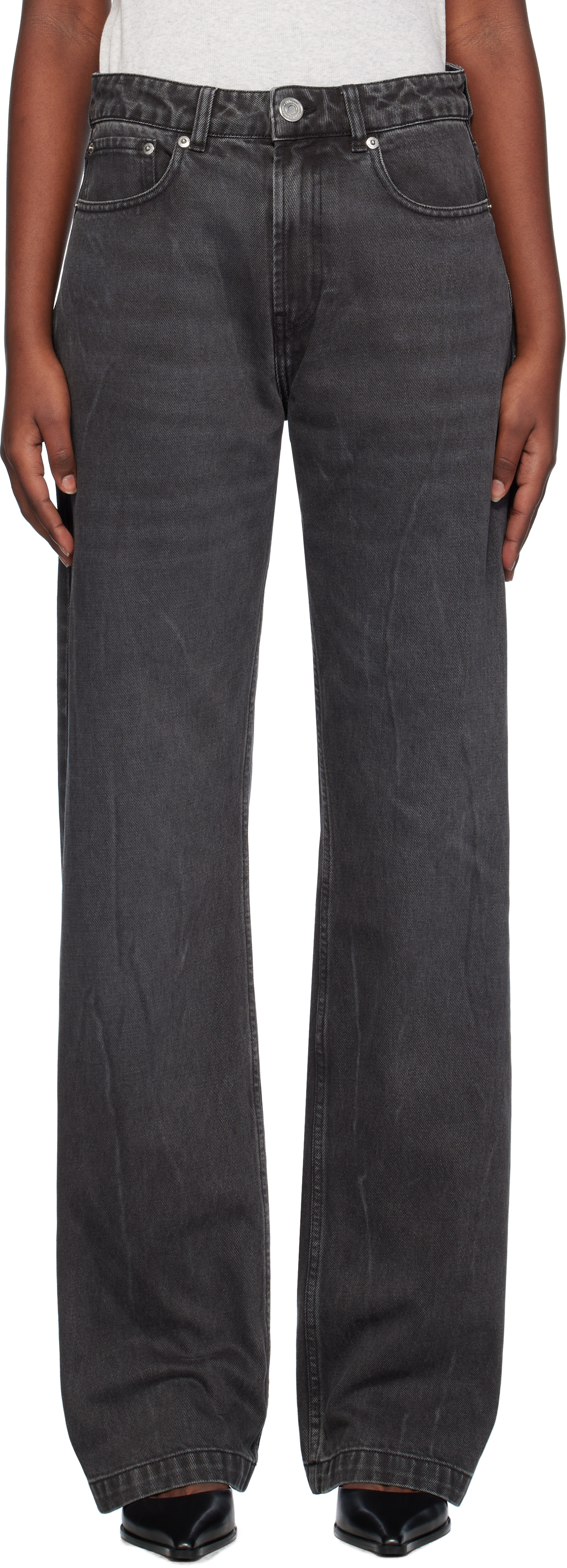 Shop Ami Alexandre Mattiussi Gray Large Fit Jeans In Black/001