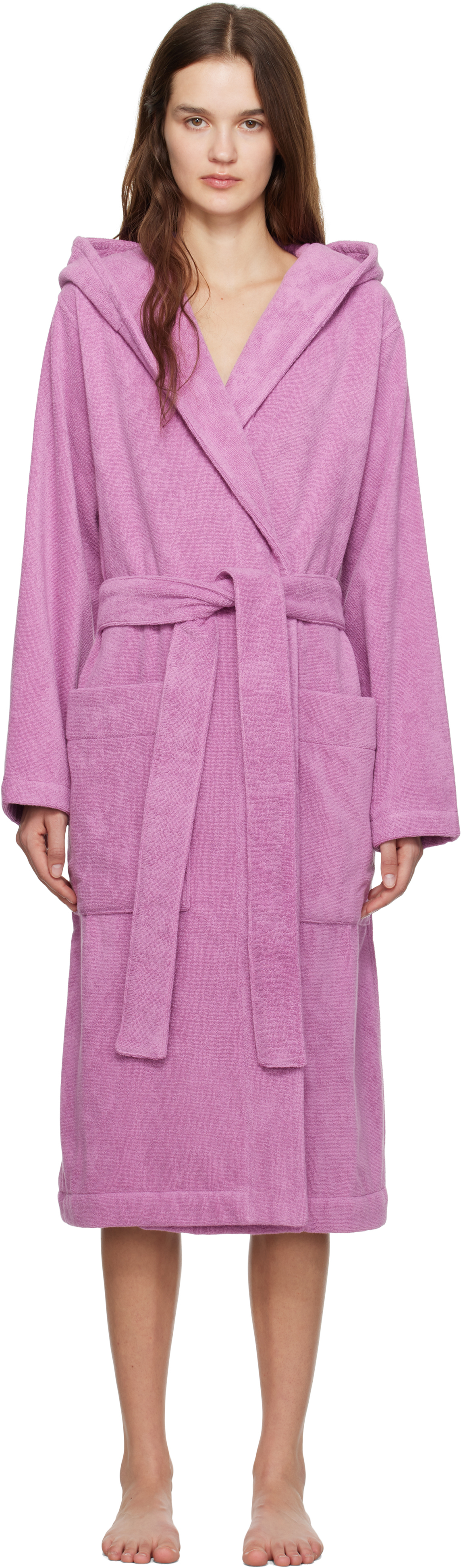 Shop Tekla Pink Terry Hooded Bathrobe In Megenta