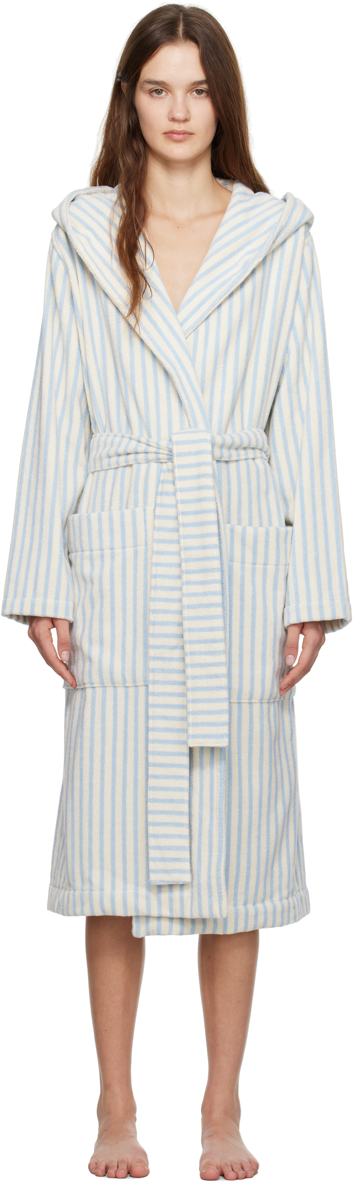 White & Blue Terry Hooded Bathrobe