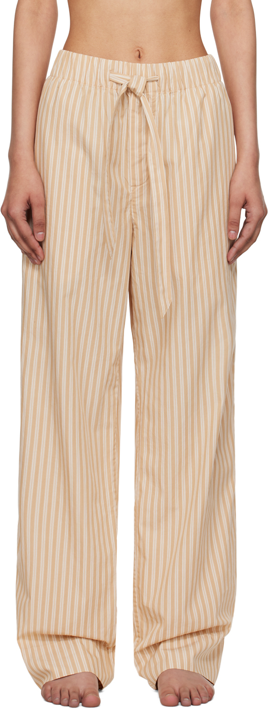 Shop Tekla Beige Drawstring Pyjama Pants In Corinth Stripes