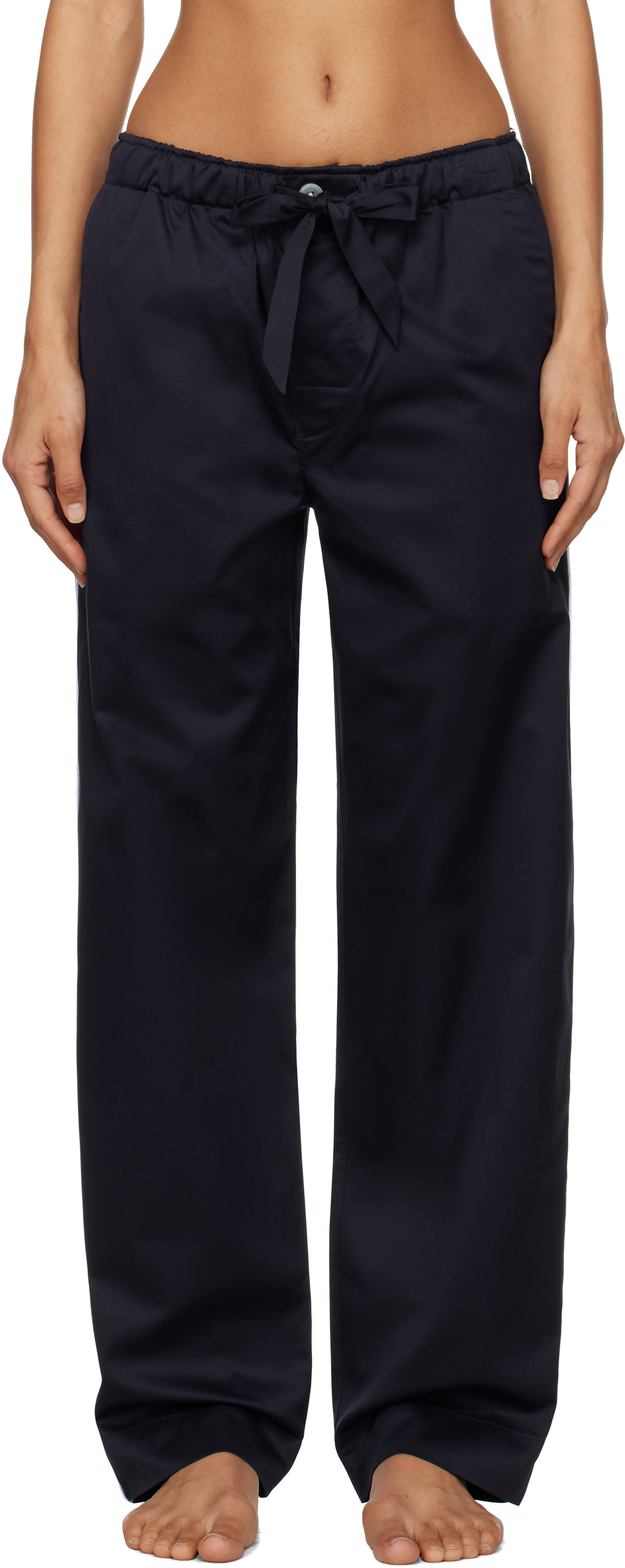 Shop Tekla Navy Sateen Pyjama Pants In Chelsea