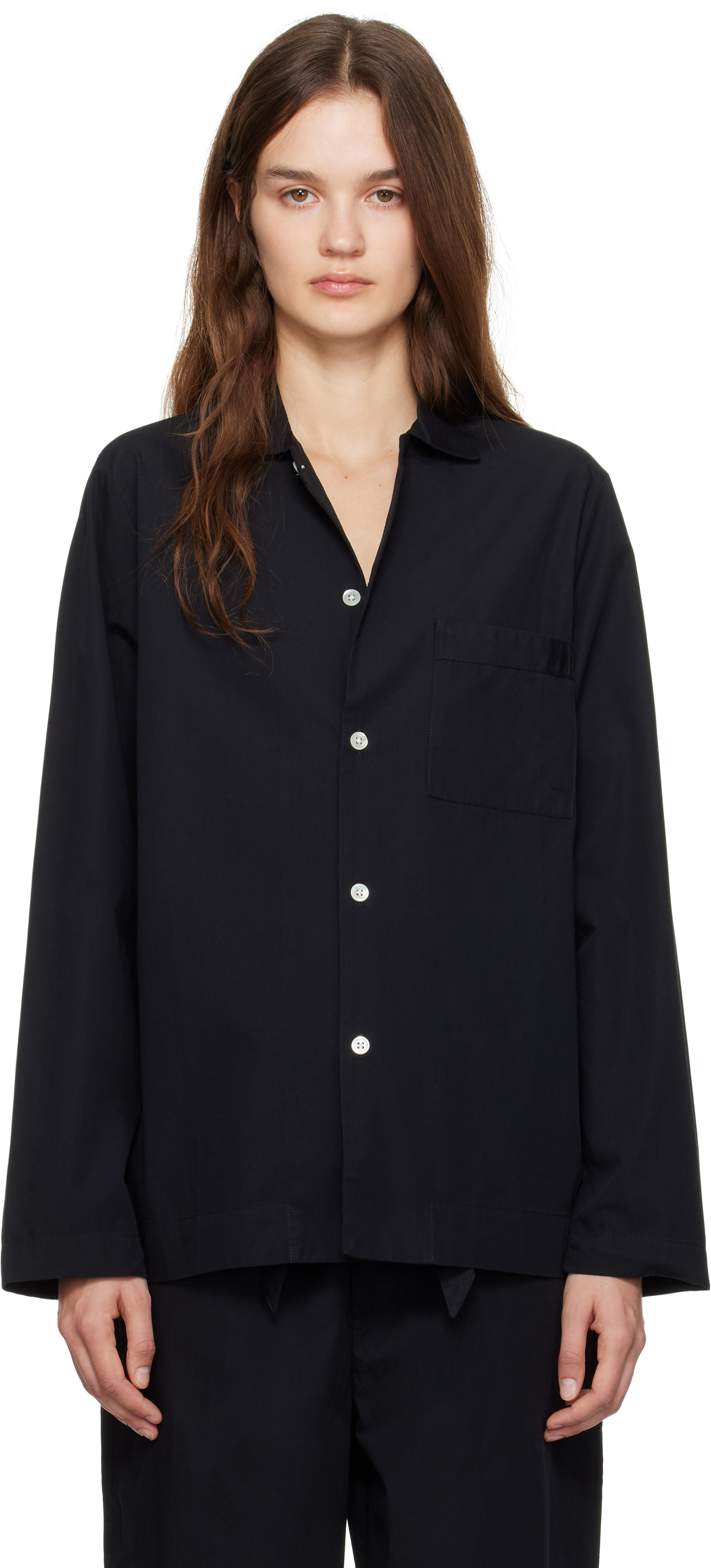 Shop Tekla Black Poplin Long-sleeved Pyjama Shirt In All Black