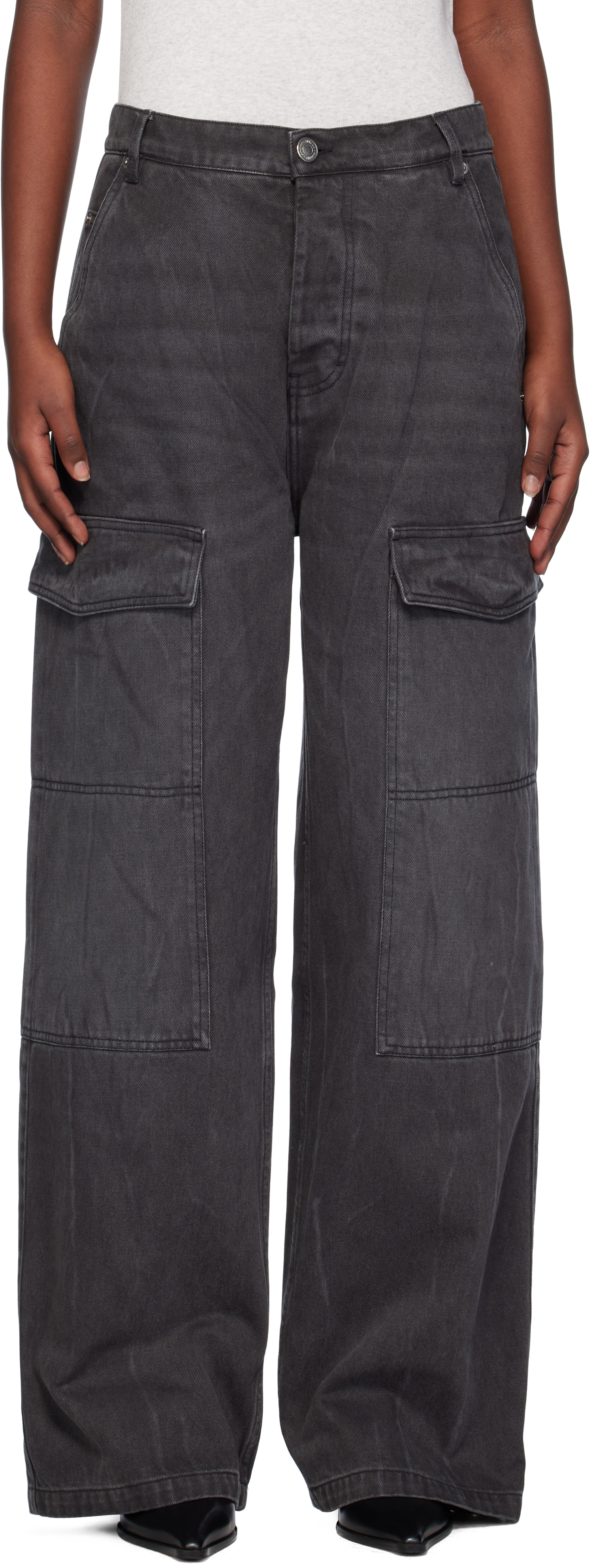 Black Worker Baggy Denim Cargo Pants