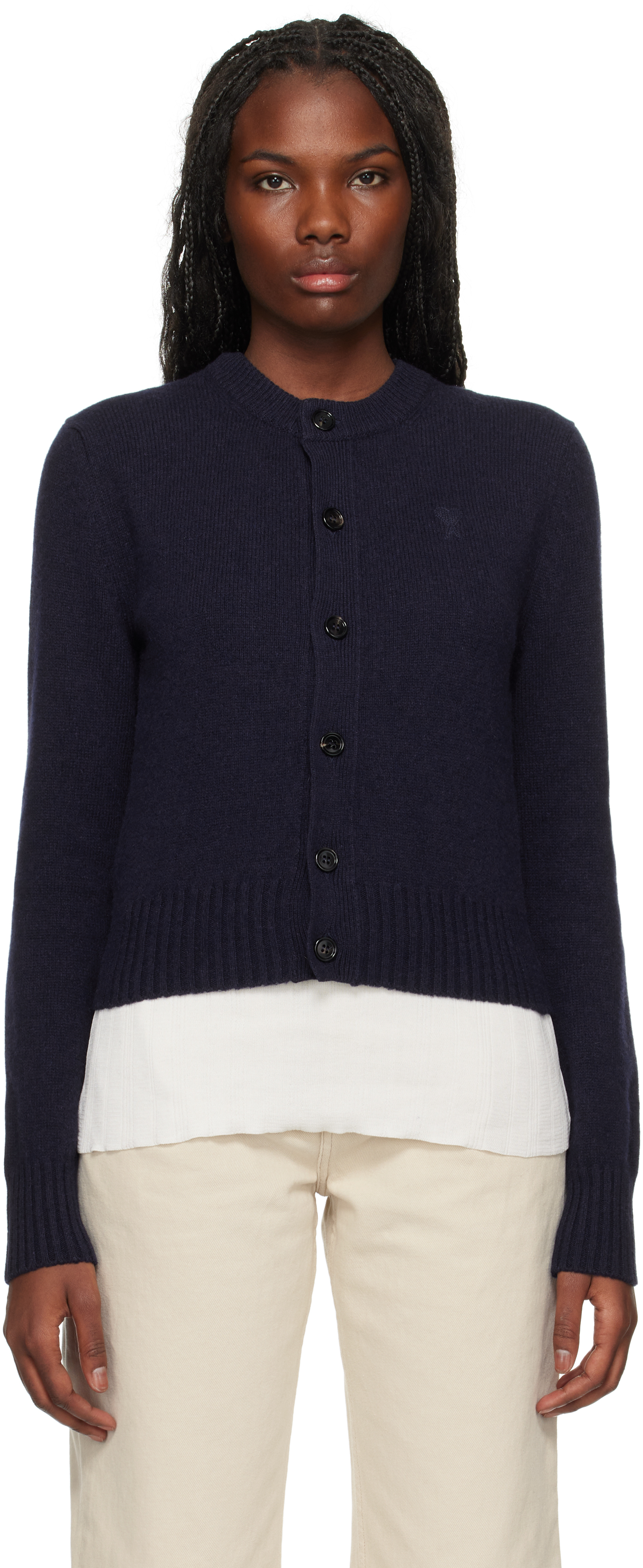 Shop Ami Alexandre Mattiussi Navy Cashmere Ami De Coeur Cardigan In Navy Blue/4011