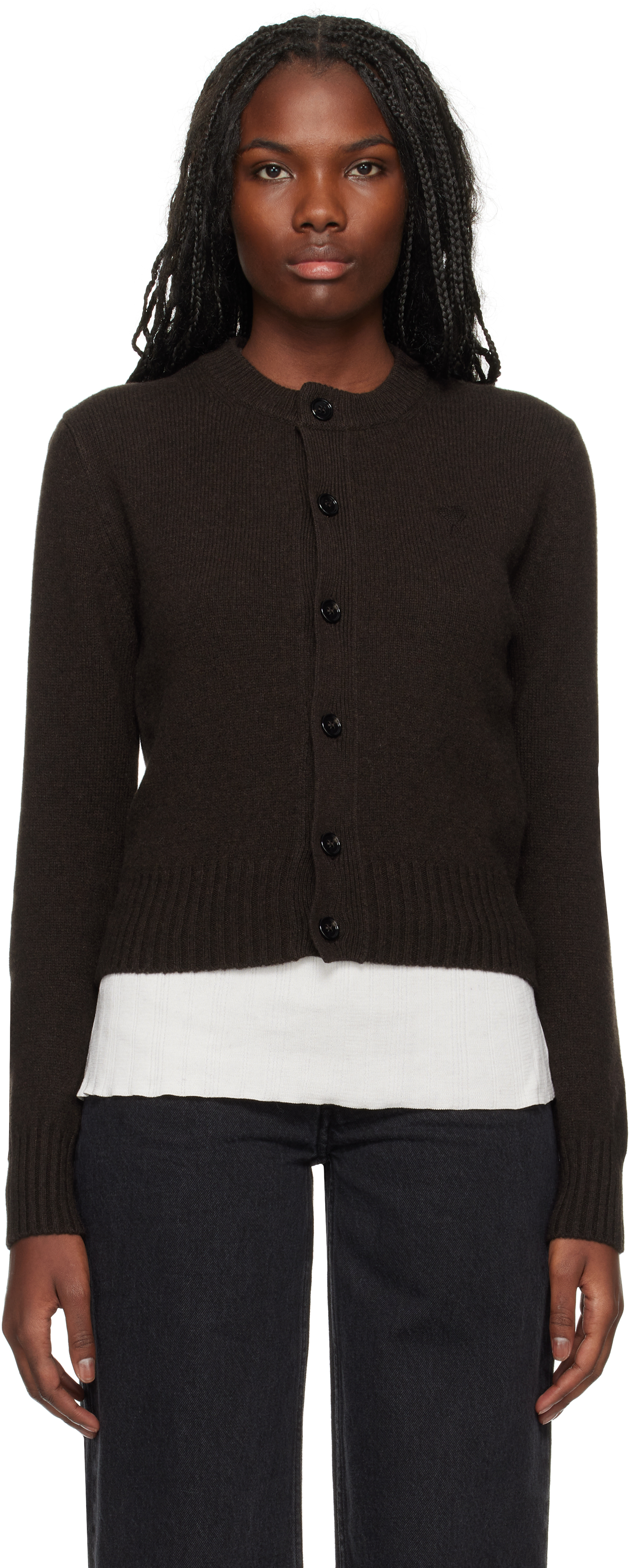 Shop Ami Alexandre Mattiussi Brown Cashmere Ami De Coeur Cardigan In Dark Coffee/221